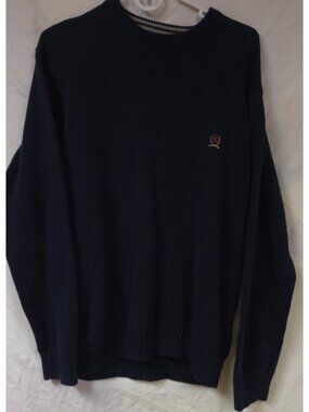 Vtg Tommy Hilfiger Mens Medium Navy Blue Crest Heavy Crewneck Tight Knit Sweater